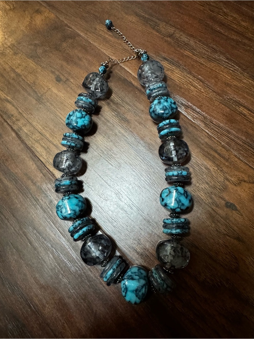 Vintage very well made heavy Turquoise and Gray Statement Necklace